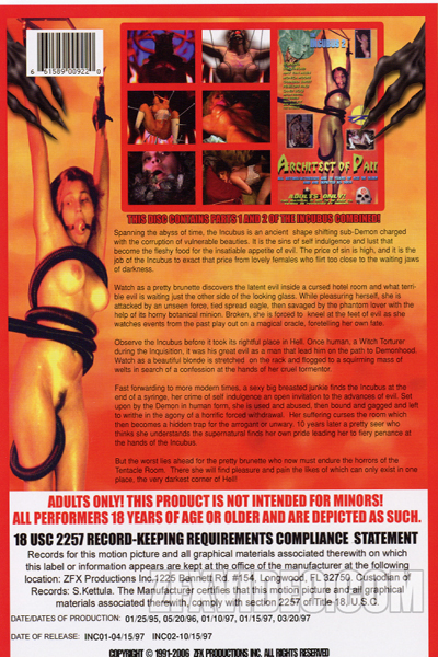 ZFX Movie The Incubus back cover